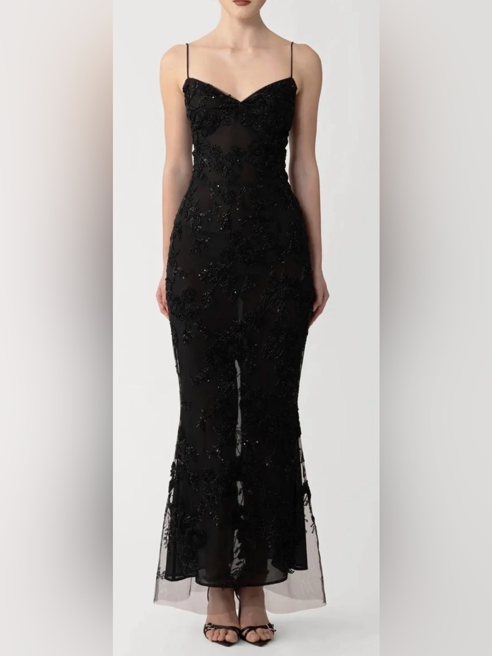 NEW SAU LEE Sammie Beaded Floral Sleeveless black mermaid Gown sz. 4
